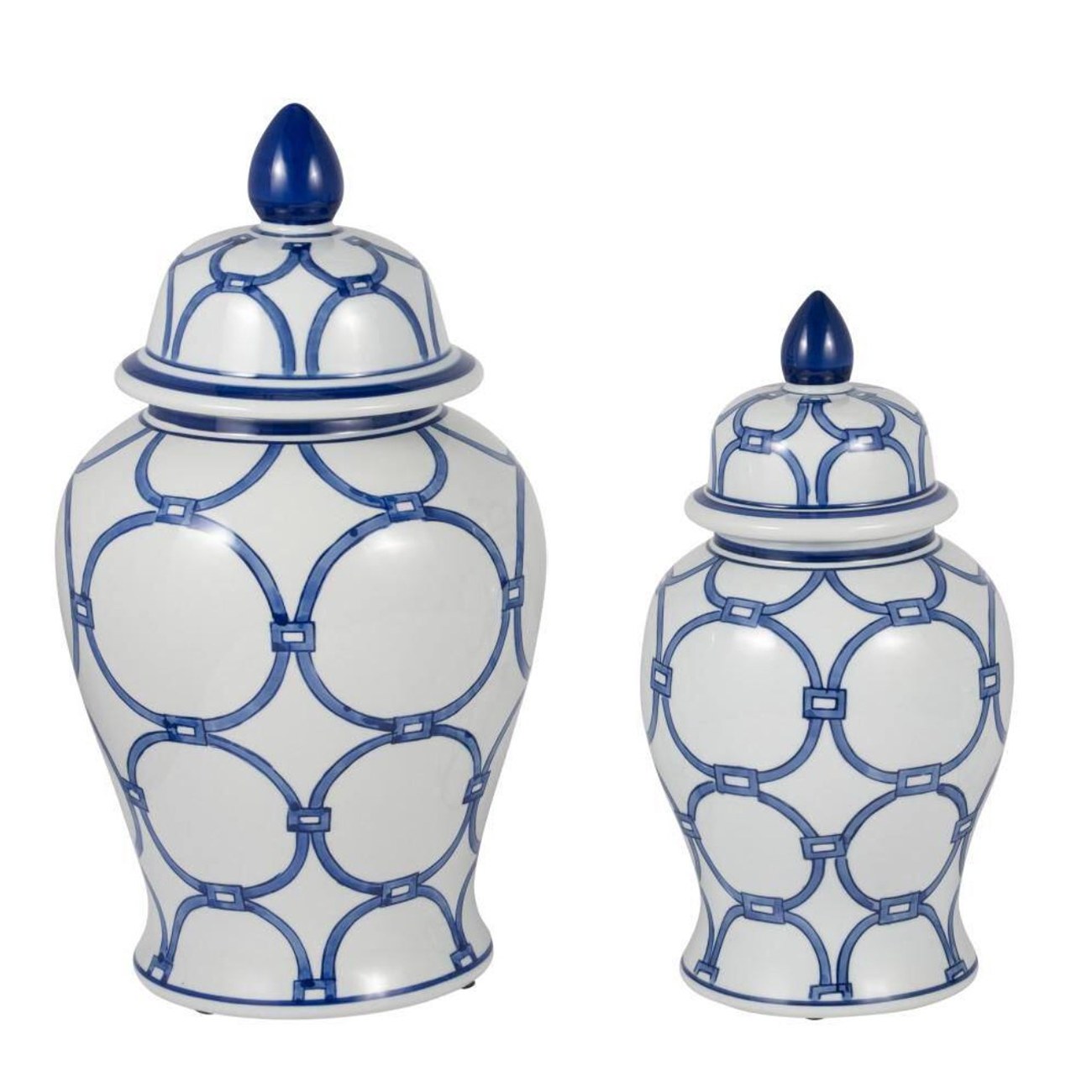 18 in. Blue/White Ceramic Links Temple Jar