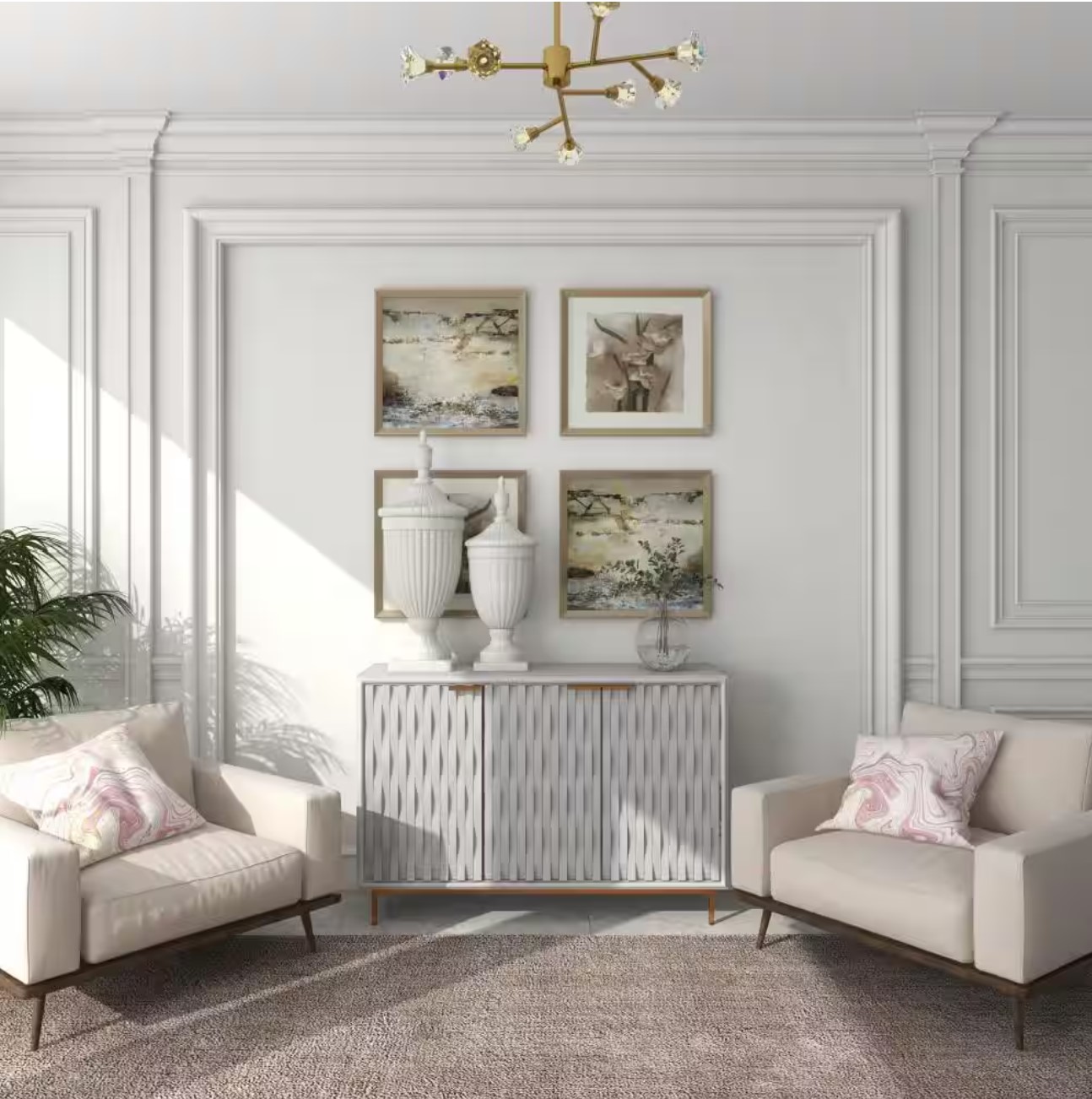 32 in. White Ceramic Tall Fluted Urn Decorative Jars with Lid